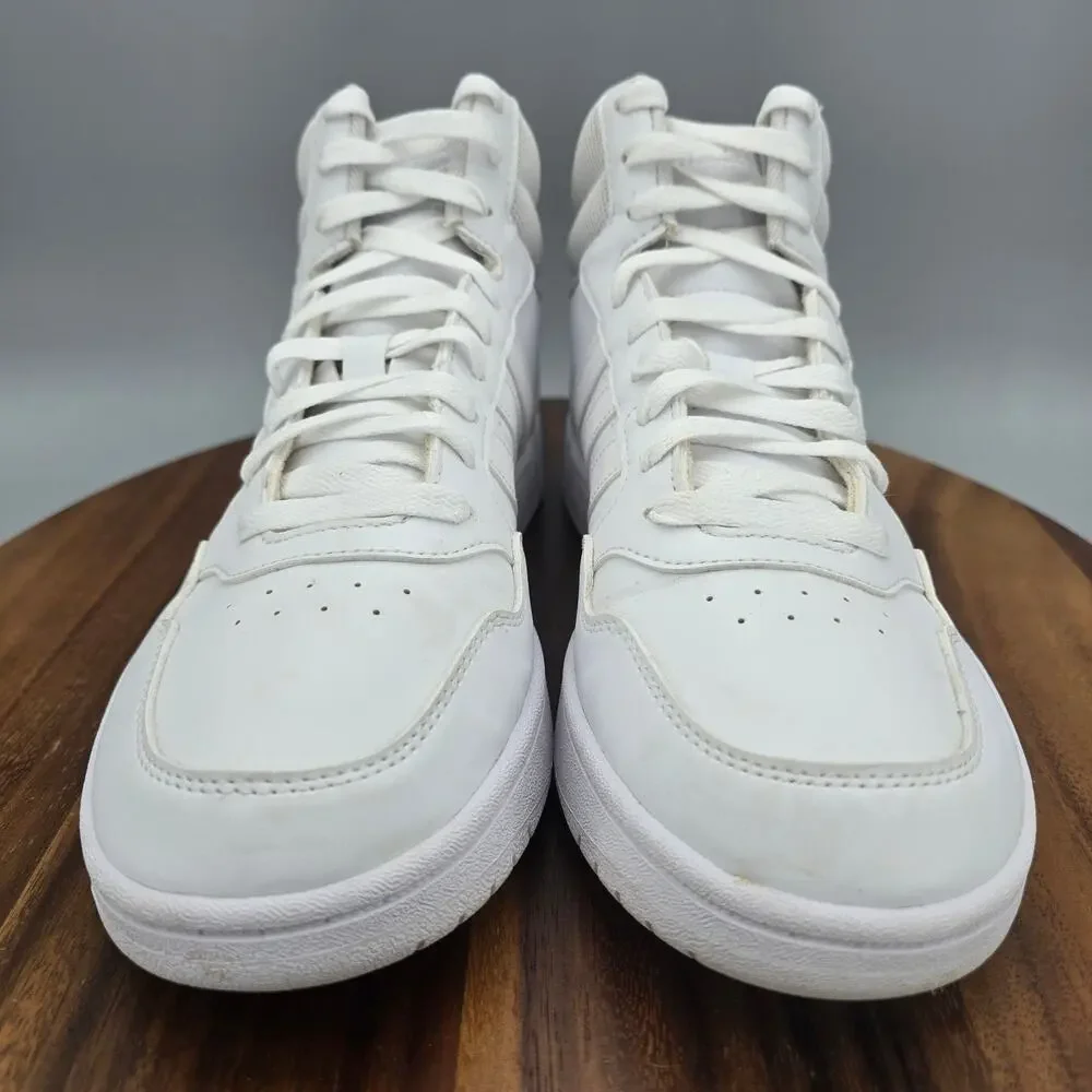Adidas Hoops 3.0 Shoes Womens 9 M White Leather Basketball Mid Top Sneakers